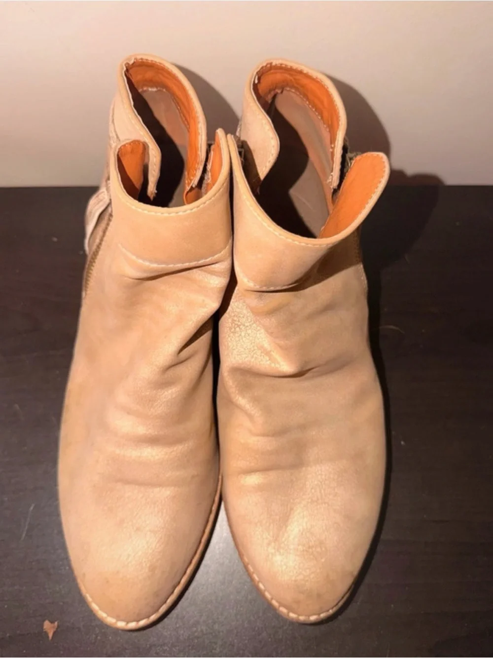Pierre Dumas Butter Beige Leather Ankle Booties with Side Zip